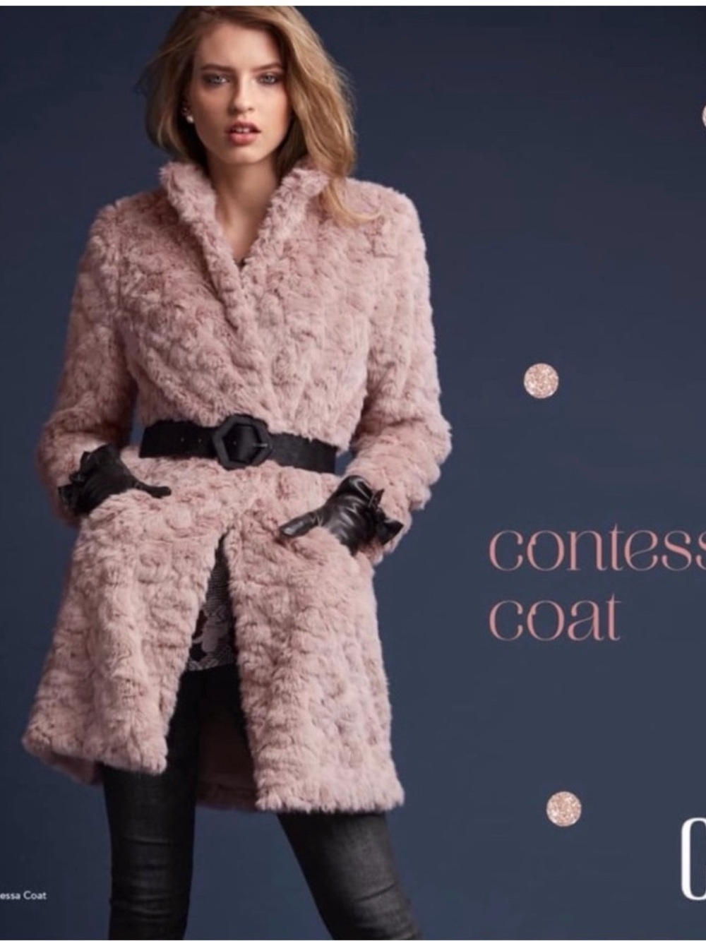 NWOT CABi Contessa Faux Fur Coat - Blush Pink size XS